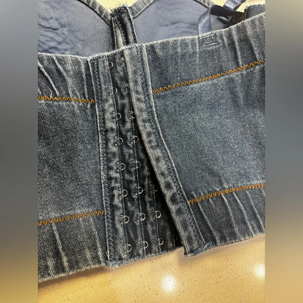 Denim Bustier Top with‎ adjustable Straps and back built in pads Size 34B